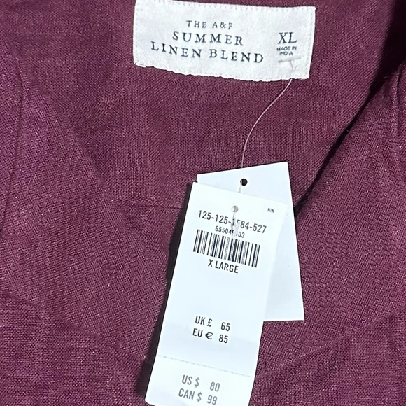 Men’s Abercrombie and Fitch casual button down size XL new with tags maroon - Picture 2 of 2